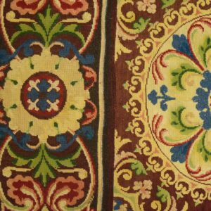 Beautiful Brown Color With Unique Circle Florid Design Antique European Needlepoint Rug - detail view 3
