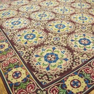 Beautiful Brown Color With Unique Circle Florid Design Antique European Needlepoint Rug - detail view 4