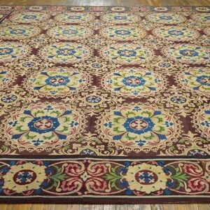 Beautiful Brown Color With Unique Circle Florid Design Antique European Needlepoint Rug - detail view 5