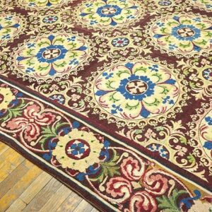 Beautiful Brown Color With Unique Circle Florid Design Antique European Needlepoint Rug - detail view 6
