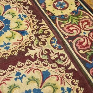 Beautiful Brown Color With Unique Circle Florid Design Antique European Needlepoint Rug - detail view 7