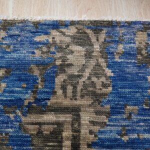 Blue Hand-Knotted Wool & Bamboo Silk Modern Floral Area Rug 8' x 10' - detail 1