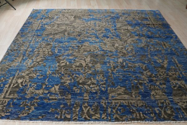 Blue hand-knotted wool & bamboo silk modern floral area rug 8' x 10' 4 Blue hand-knotted wool & bamboo silk modern floral area rug 8' x 10' - detail 3