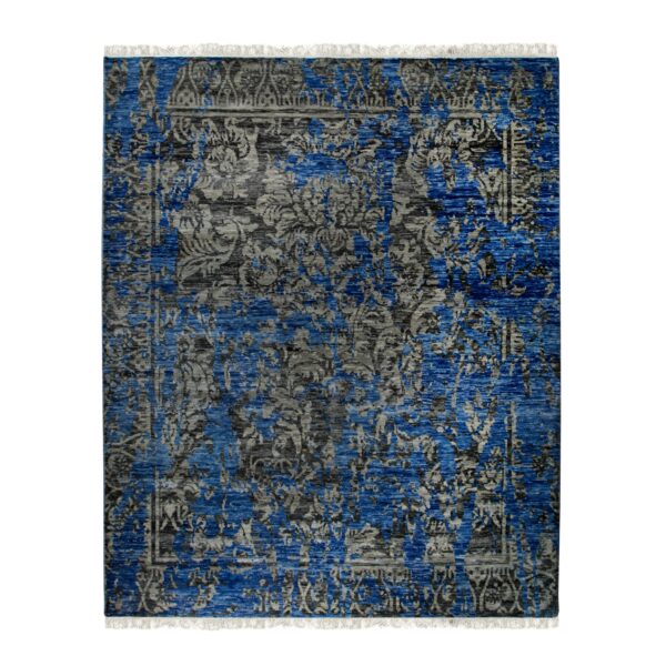 Blue hand-knotted wool & bamboo silk modern floral area rug 8' x 10' 1 Blue hand-knotted wool & bamboo silk modern floral area rug 8' x 10'