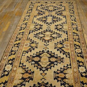 Charming Tan-Camel Background Color and Black Border With Rhombus Pattern Antique Caucasian Karabagh Rug - detail view 1
