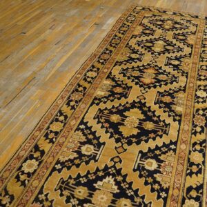 Charming Tan-Camel Background Color and Black Border With Rhombus Pattern Antique Caucasian Karabagh Rug - detail view 2