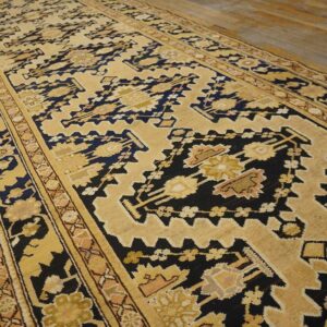 Charming Tan-Camel Background Color and Black Border With Rhombus Pattern Antique Caucasian Karabagh Rug - detail view 3