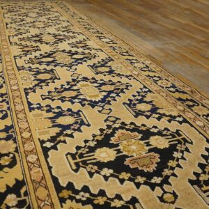 Charming Tan-Camel Background Color and Black Border With Rhombus Pattern Antique Caucasian Karabagh Rug - detail view 4