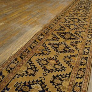 Charming Tan-Camel Background Color and Black Border With Rhombus Pattern Antique Caucasian Karabagh Rug - detail view 5