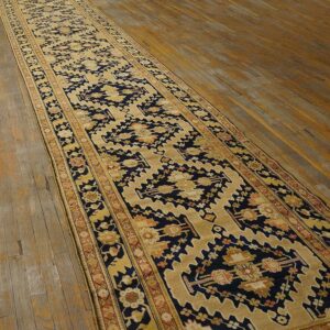 Charming Tan-Camel Background Color and Black Border With Rhombus Pattern Antique Caucasian Karabagh Rug - detail view 6