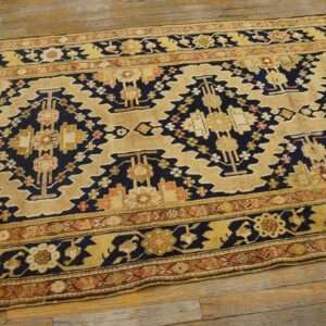 Charming Tan-Camel Background Color and Black Border With Rhombus Pattern Antique Caucasian Karabagh Rug - detail view 7