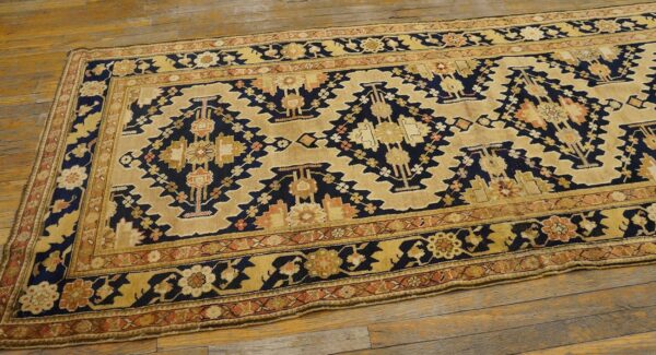 Charming tan-camel background color and black border with rhombus pattern antique caucasian karabagh rug - detail view 7