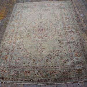 Elegant Intricate Ivory Background Color in a Medallion Pattern Antique Persian Tabriz Rug - detail view 1