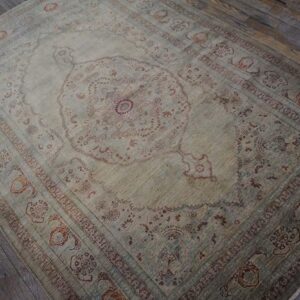 Elegant Intricate Ivory Background Color in a Medallion Pattern Antique Persian Tabriz Rug - detail view 3
