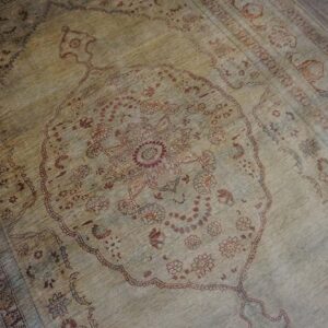 Elegant Intricate Ivory Background Color in a Medallion Pattern Antique Persian Tabriz Rug - detail view 4