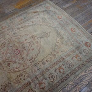 Elegant Intricate Ivory Background Color in a Medallion Pattern Antique Persian Tabriz Rug - detail view 6