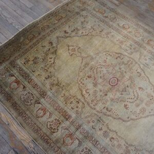 Elegant Intricate Ivory Background Color in a Medallion Pattern Antique Persian Tabriz Rug - detail view 7