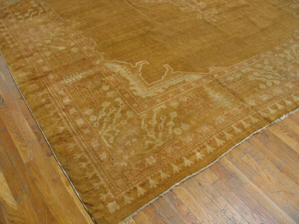 Elegant medallion design on remarkable rare and breathtaking gold background color antique indian agra rug 4 Elegant medallion design on remarkable rare and breathtaking gold background color antique indian agra rug - detail view 3