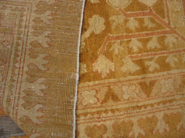 Elegant medallion design on remarkable rare and breathtaking gold background color antique indian agra rug 5 Elegant medallion design on remarkable rare and breathtaking gold background color antique indian agra rug - detail view 4