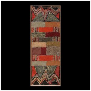 Excellent Multi Color Ground With Rectangular Details in a Geometric Design Vintage American Hooked Rug