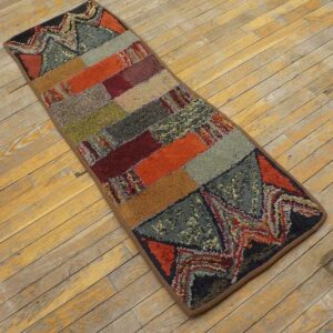 Excellent Multi Color Ground With Rectangular Details in a Geometric Design Vintage American Hooked Rug - detail view 1