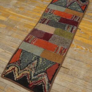 Excellent Multi Color Ground With Rectangular Details in a Geometric Design Vintage American Hooked Rug - detail view 2