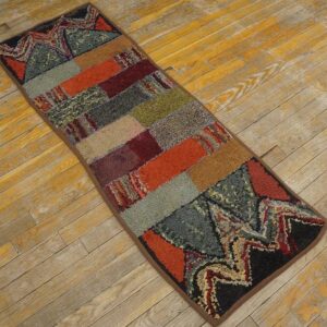 Excellent Multi Color Ground With Rectangular Details in a Geometric Design Vintage American Hooked Rug - detail view 3