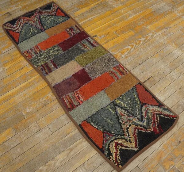 Excellent multi color ground with rectangular details in a geometric design vintage american hooked rug 4 Excellent multi color ground with rectangular details in a geometric design vintage american hooked rug - detail view 3