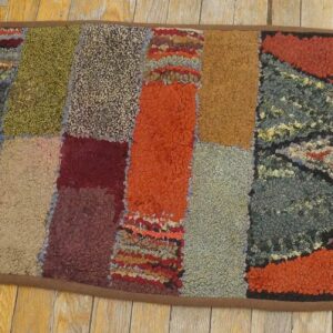 Excellent Multi Color Ground With Rectangular Details in a Geometric Design Vintage American Hooked Rug - detail view 4