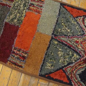 Excellent Multi Color Ground With Rectangular Details in a Geometric Design Vintage American Hooked Rug - detail view 5