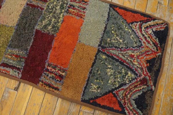 Excellent multi color ground with rectangular details in a geometric design vintage american hooked rug 6 Excellent multi color ground with rectangular details in a geometric design vintage american hooked rug - detail view 5