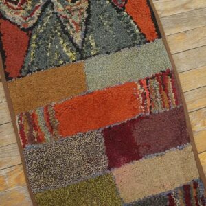 Excellent Multi Color Ground With Rectangular Details in a Geometric Design Vintage American Hooked Rug - detail view 6