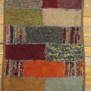 Excellent Multi Color Ground With Rectangular Details in a Geometric Design Vintage American Hooked Rug - detail view 7