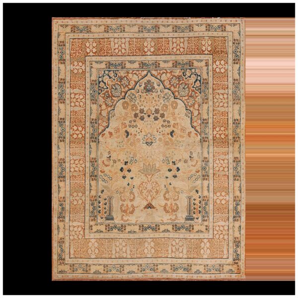 Extremely fine floral vase pattern ivory cream field with rustic tones late 19th century antique persian tabriz islamic prayer rug 1 Extremely fine floral vase pattern ivory cream field with rustic tones late 19th century antique persian tabriz islamic prayer rug