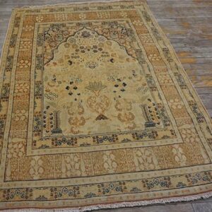 Extremely Fine Floral Vase Pattern Ivory Cream Field With Rustic Tones Late 19th Century Antique Persian Tabriz Islamic Prayer Rug - detail view 1