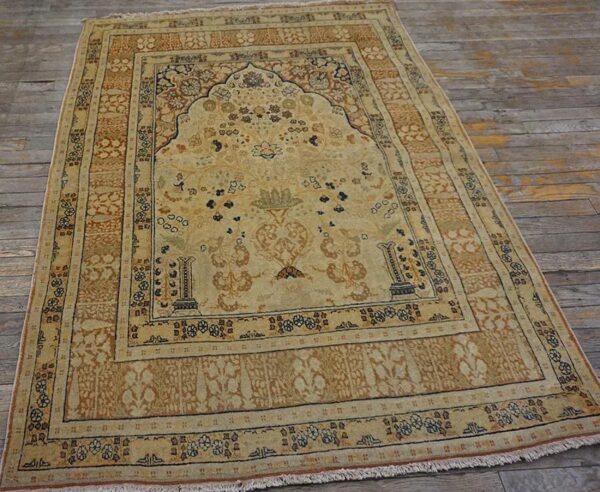 Extremely fine floral vase pattern ivory cream field with rustic tones late 19th century antique persian tabriz islamic prayer rug 2 Extremely fine floral vase pattern ivory cream field with rustic tones late 19th century antique persian tabriz islamic prayer rug - detail view 1