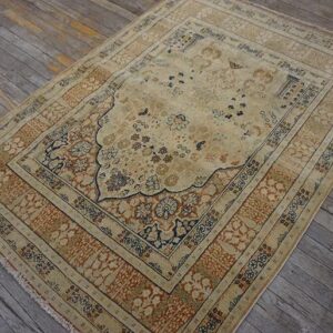 Extremely Fine Floral Vase Pattern Ivory Cream Field With Rustic Tones Late 19th Century Antique Persian Tabriz Islamic Prayer Rug - detail view 2