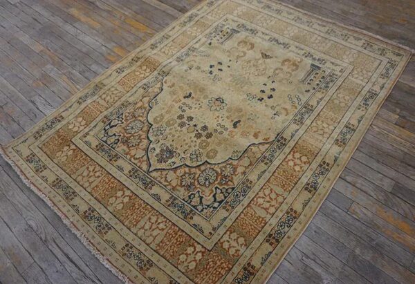 Extremely fine floral vase pattern ivory cream field with rustic tones late 19th century antique persian tabriz islamic prayer rug 3 Extremely fine floral vase pattern ivory cream field with rustic tones late 19th century antique persian tabriz islamic prayer rug - detail view 2