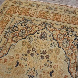 Extremely Fine Floral Vase Pattern Ivory Cream Field With Rustic Tones Late 19th Century Antique Persian Tabriz Islamic Prayer Rug - detail view 3