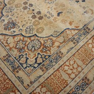 Extremely Fine Floral Vase Pattern Ivory Cream Field With Rustic Tones Late 19th Century Antique Persian Tabriz Islamic Prayer Rug - detail view 6