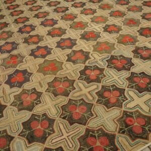 Fabulous Red Circles Forming a Diamond Pattern Antique American Hooked Rug - detail view 3
