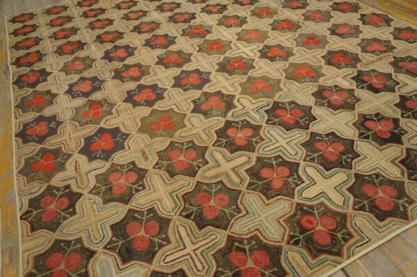 Fabulous red circles forming a diamond pattern antique american hooked rug 4 Fabulous red circles forming a diamond pattern antique american hooked rug - detail view 3