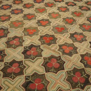 Fabulous Red Circles Forming a Diamond Pattern Antique American Hooked Rug - detail view 4