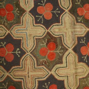 Fabulous Red Circles Forming a Diamond Pattern Antique American Hooked Rug - detail view 5