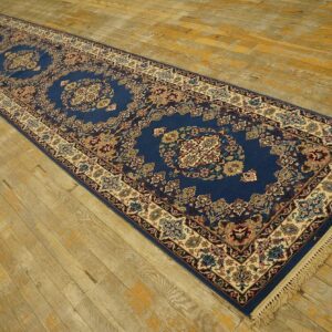 Genuine Traditional Blue Open Field Floral-Medallion Vintage Persian Isfahan Runner - detail view 1