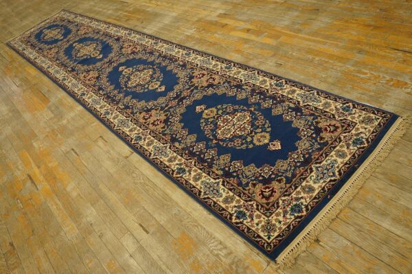 Genuine traditional blue open field floral-medallion vintage persian isfahan runner 2 Genuine traditional blue open field floral-medallion vintage persian isfahan runner - detail view 1