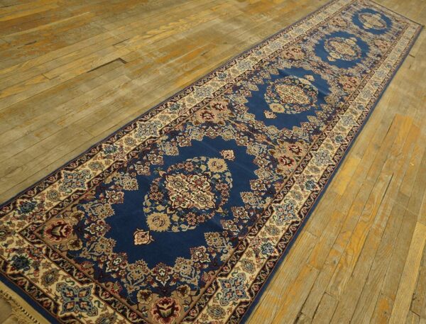 Genuine traditional blue open field floral-medallion vintage persian isfahan runner 3 Genuine traditional blue open field floral-medallion vintage persian isfahan runner - detail view 2