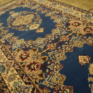 Genuine Traditional Blue Open Field Floral-Medallion Vintage Persian Isfahan Runner - detail view 3