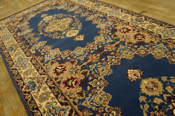 Genuine traditional blue open field floral-medallion vintage persian isfahan runner 4 Genuine traditional blue open field floral-medallion vintage persian isfahan runner - detail view 3