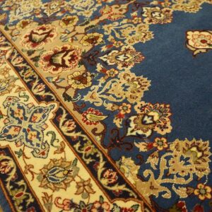 Genuine Traditional Blue Open Field Floral-Medallion Vintage Persian Isfahan Runner - detail view 4